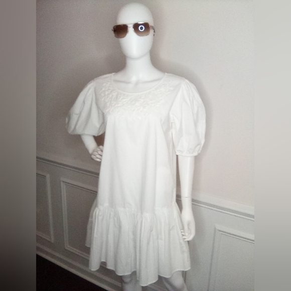 Women's Samson White Puff Sleeve Dress, Size Large, White - Picture 6 of 16